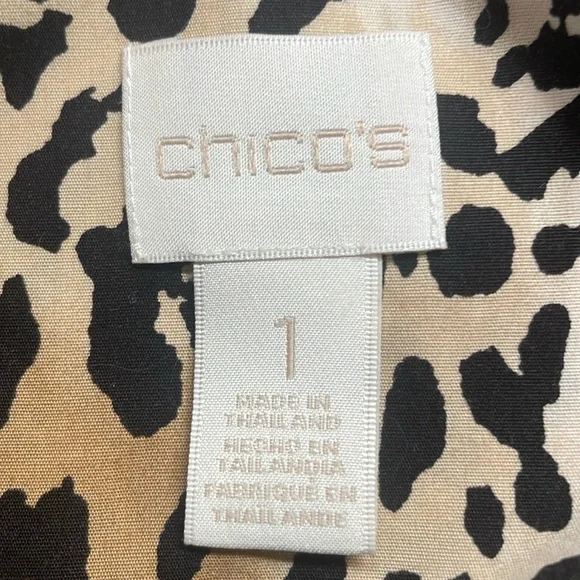 Chicos blouse leopard cheetah animal print no iron Tie front button size 1 M 8 - Picture 9 of 12